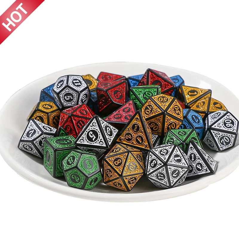 Board Game Ludo - 7 Pcs Polyhedral Carved Pattern Dice