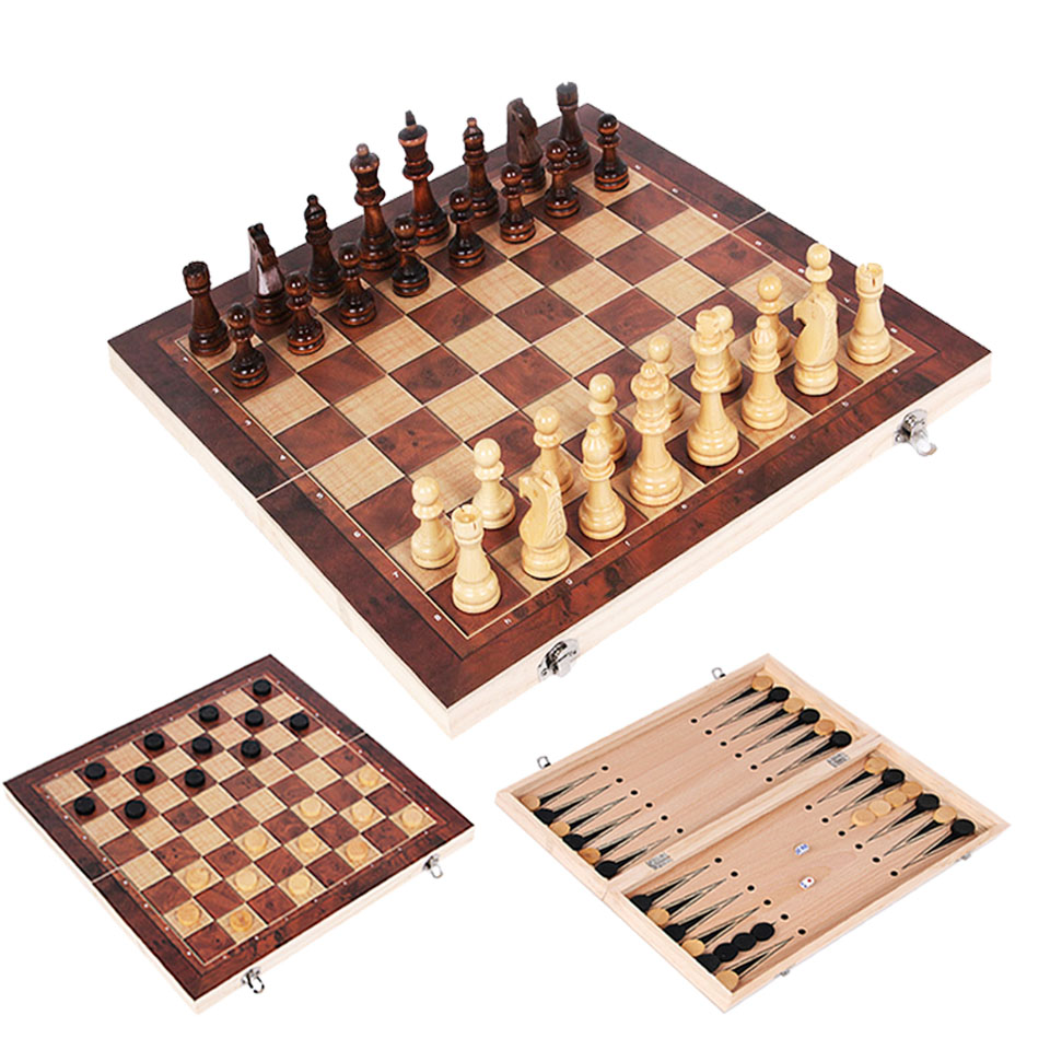 3 in 1 Wooden Chess Backgammon - огляд і ціна Board Game Quacks